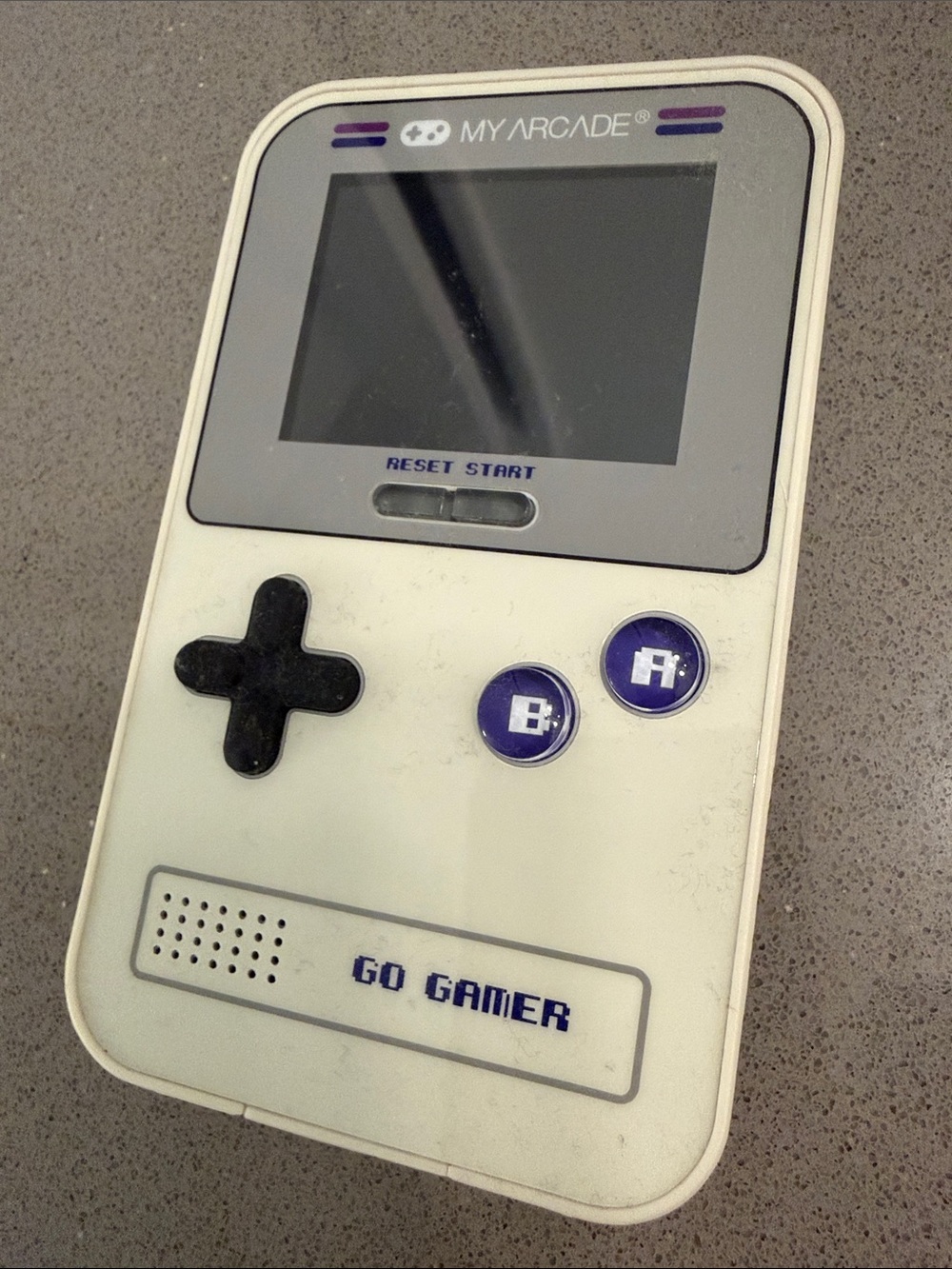 My Arcade Go Gamer Handheld Console in White with Purple Buttons